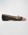 Jimmy Choo Elisa Mesh Patent Mary Jane Ballerina Flats In Biscuit/latte