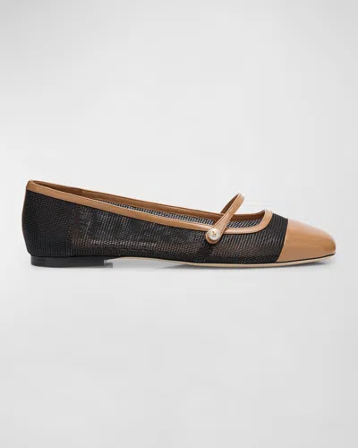 Jimmy Choo Elisa Mesh Patent Mary Jane Ballerina Flats In Biscuit/latte