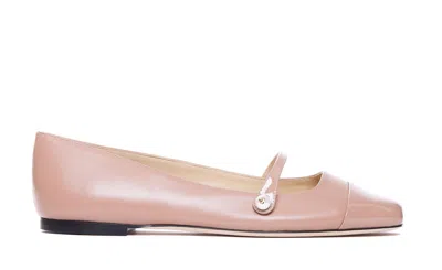 Jimmy Choo Strap Mary Jane Leather Ballet Flats In Powder