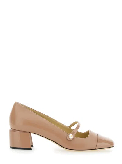 JIMMY CHOO JIMMY CHOO WOMEN 'ELISA' PINK PUMPS WITH STRAP CLOSURE WITH BUTTON IN LEATHER BLEND WOMAN