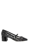 Jimmy Choo Elisa Pumps Block Heel Lace Overlay Pearls In Black