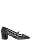 Jimmy Choo Elisa Pumps Block Heel Lace Overlay Pearls In Black