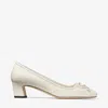 Jimmy Choo Elme Leather Bow Ballerina Pumps In Neutral