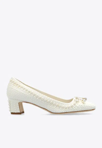 Jimmy Choo Elme 45 Pearl Embellished Pumps In White