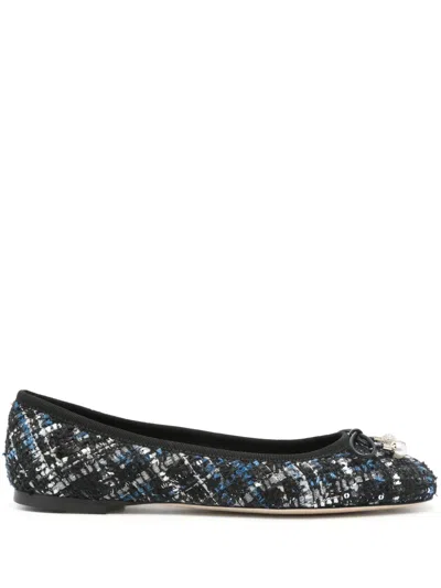 Jimmy Choo Elme Tweed Ballet Flats In Black Mix