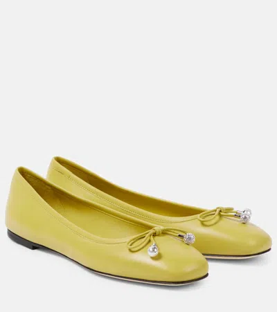 Jimmy Choo Elme Bow-detail Leather Ballet Flats In Gelb 