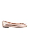 Jimmy Choo Powder Pink Metallic Leather Ballet Flats With Bow Detailing And Square Toe In Nude