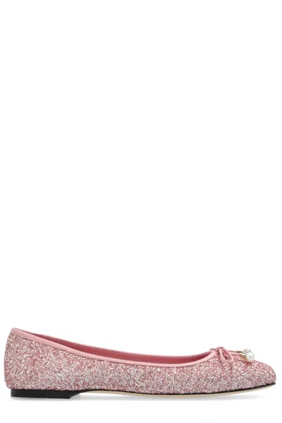 Jimmy Choo Elme Bow Detailed Ballet Flats In Pink