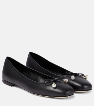 Jimmy Choo Elme Embellished Leather Ballet Flats In Black