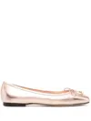Jimmy Choo Powder Pink Metallic Leather Ballet Flats With Bow Detailing And Square Toe