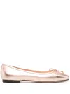 Jimmy Choo Powder Pink Metallic Leather Ballet Flats With Bow Detailing And Square Toe