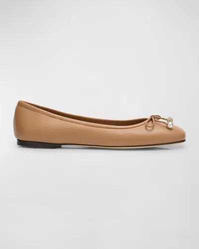 JIMMY CHOO ELME LEATHER BOW BALLERINA FLATS