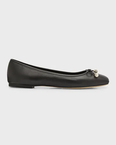 JIMMY CHOO ELME LEATHER BOW BALLERINA FLATS