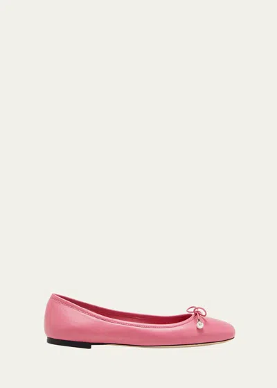 Jimmy Choo Elme Leather Bow Ballerina Flats In Candypink