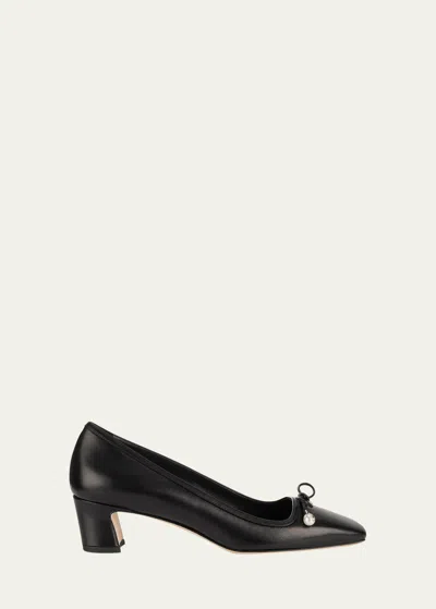 Jimmy Choo Elme Leather Bow Ballerina Pumps In Black