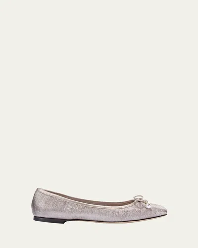 Jimmy Choo Elme Metallic Bow Ballerina Flats In Macaron