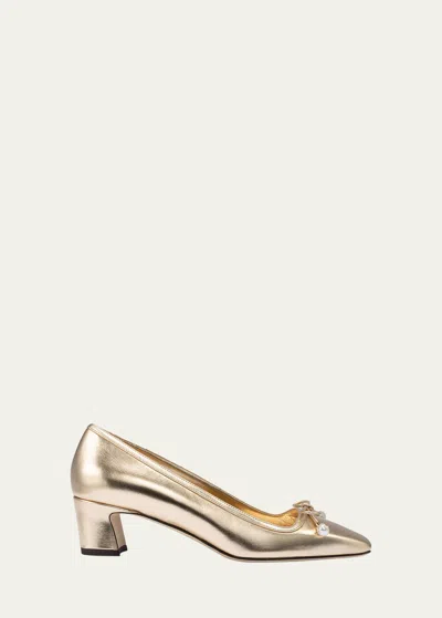 Jimmy Choo Elme Metallic Bow Ballerina Pumps In Gold