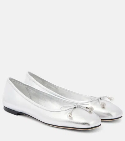 Jimmy Choo Elme Metallic Ballerina Shoes In White