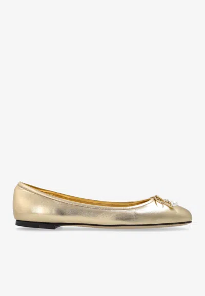 JIMMY CHOO ELME METALLIC NAPPA LEATHER BALLET FLATS