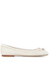 Jimmy Choo Elme Pearly Stud Bow Ballerina Flats In White