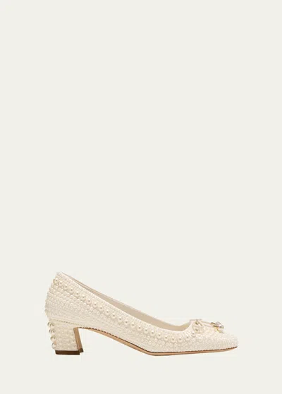Jimmy Choo Elme Pearly Bow Ballerina Pumps In Whitewhite