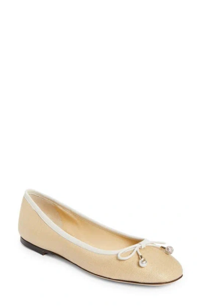 Jimmy Choo Elme Metallic Bow Ballerina Flats In Natural/latte