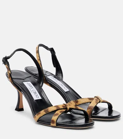 Jimmy Choo Elsy 70 Leopard-print Calf Hair Slingback Sandals In Gold