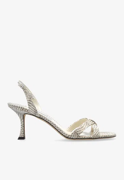 Jimmy Choo Elsy 70 Python Print Leather Sandals In White