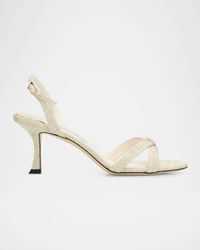 Jimmy Choo Elsy 70mm Raffia Slingback Sandals In Neutral