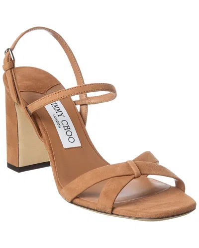 Jimmy Choo Elsy 85 Suede Sandals In Brown