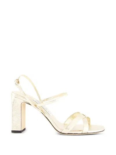 Jimmy Choo Elsy Block-heel 85 Brilliance-fabric Sandals In Gold