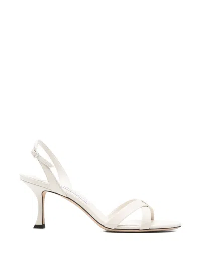 Jimmy Choo Womens Latte Elsy 70 Leather Heeled Sandals Eur 41 / 8 Uk In White