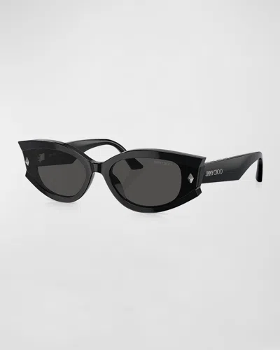Jimmy Choo Embellished Acetate Oval Sunglasses In Black