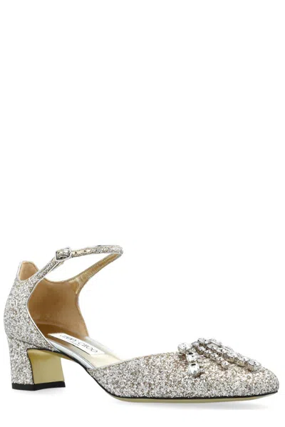 Jimmy Choo Embellished Ankle Strap Pumps In Gold