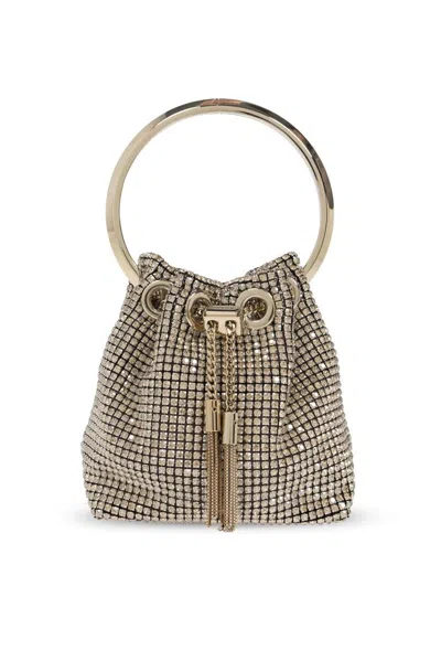Jimmy Choo Micro Bon Bon Crystal Mesh Top Handle Bag In Gold