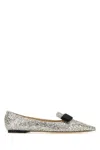 JIMMY CHOO EMBELLISHED FABRIC AND LEATHER GALA BALLERINAS