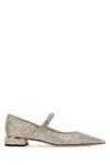 Jimmy Choo Pointed Toe Flat With Crystal Strap In Sand