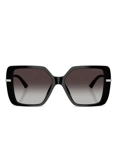 Jimmy Choo Embellished Geometric-frame Sunglasses In Black