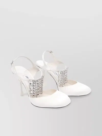 Jimmy Choo Embellished Jewels Open Toe Stiletto Pumps In White