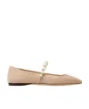 Jimmy Choo Suede Leather Ballerina Flats With Pearl In Nude