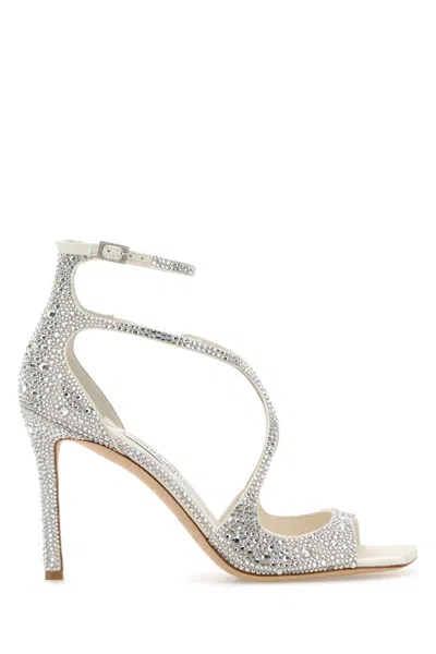 Jimmy Choo Azia 95 Satin Embellished Sandals With 9.5 Cm Heel In Silver