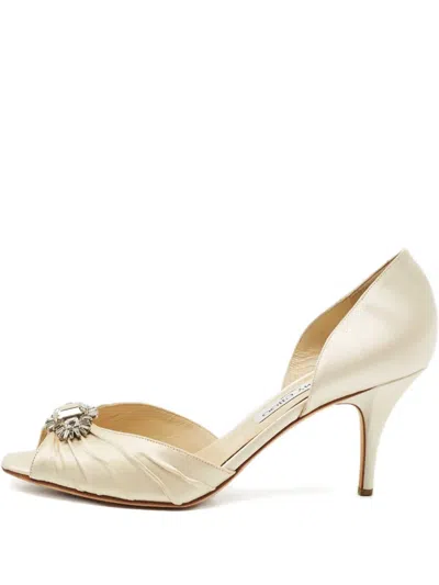 Pre-owned Jimmy Choo Embellished Satin Sandals In Neutral