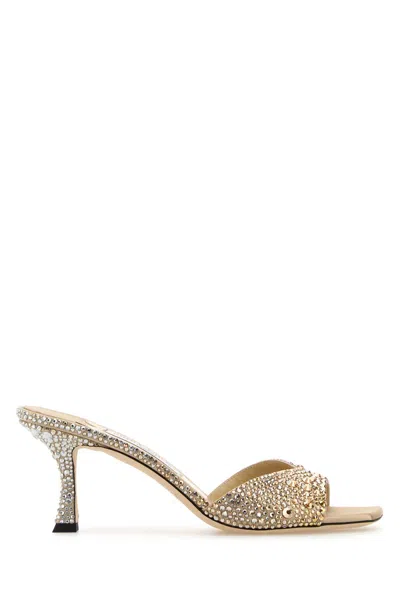 Jimmy Choo Embellished Satin Skye Mules In Goldcrystal