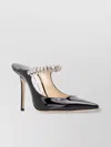 Jimmy Choo Black Leather Sabot Painted With Crystal Strap