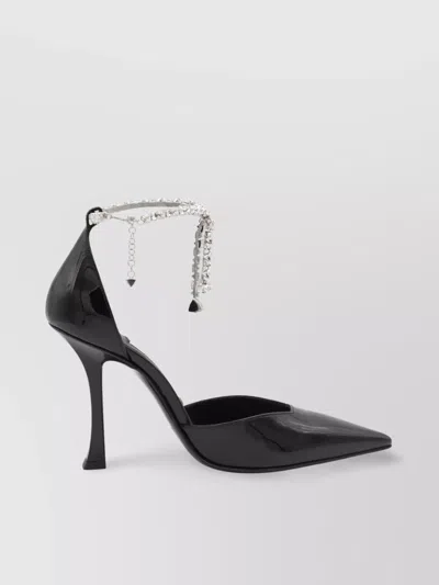 Jimmy Choo Embellished Strap Patent Finish Pointed Toe Pumps In Black