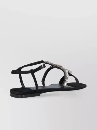 Jimmy Choo Embellished T-bar Heel Strap Sandals In Black