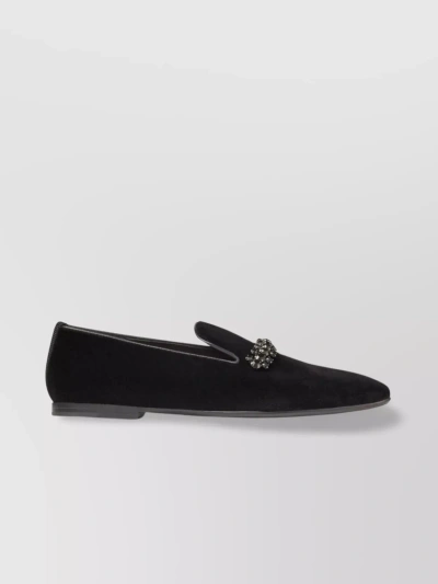 Jimmy Choo Embellished Velvet Pointed Loafers In Black