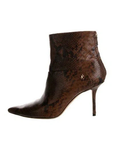 Pre-owned Jimmy Choo Embossed Leather Animal Print Boots In Brown