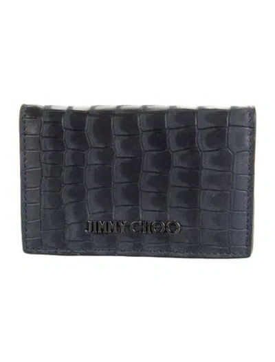 Pre-owned Jimmy Choo Embossed Leather Animal Print Card Holder W/ Tags In Blue