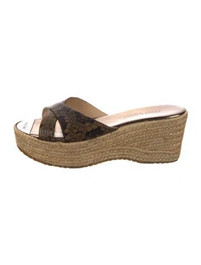 Pre-owned Jimmy Choo Embossed Leather Animal Print Espadrilles In Brown